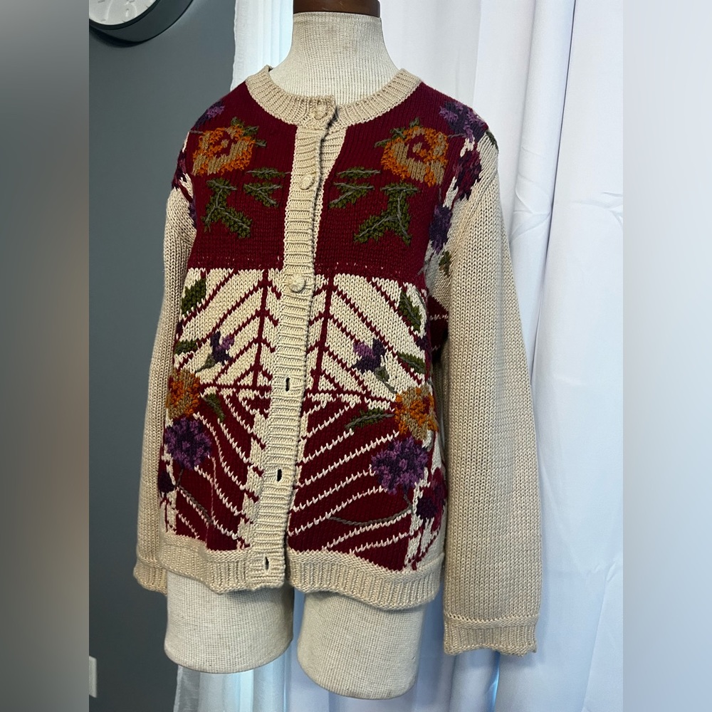 Vintage Women’s Multicolor 90s 00s Cardigan Knit Sweater Remie& Cotton Blend Med